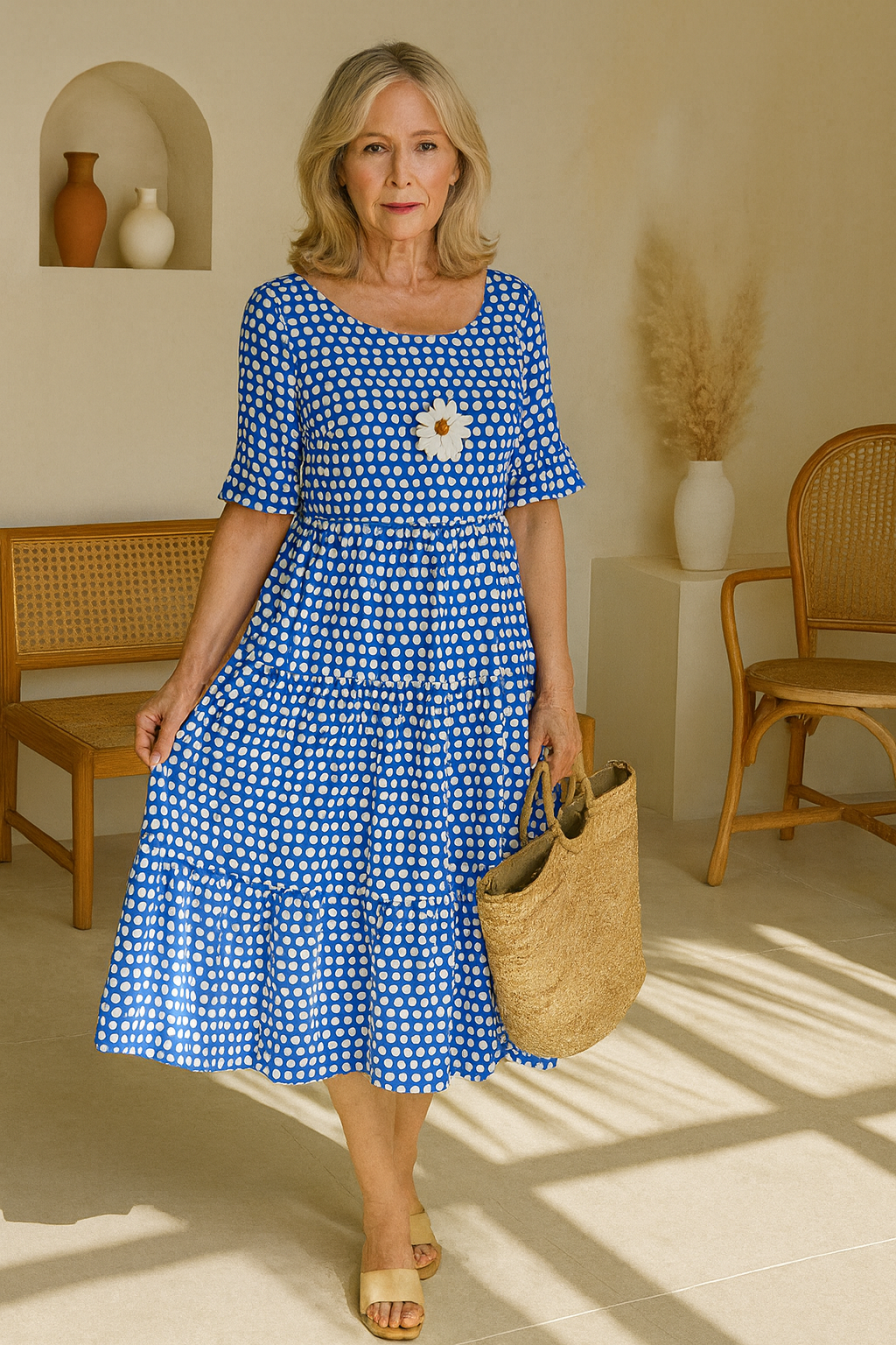 Vestido Midi con Manga Corta para Mujer