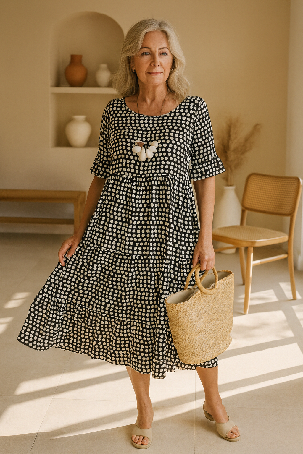 Vestido Midi de Manga Corta para Mujer
