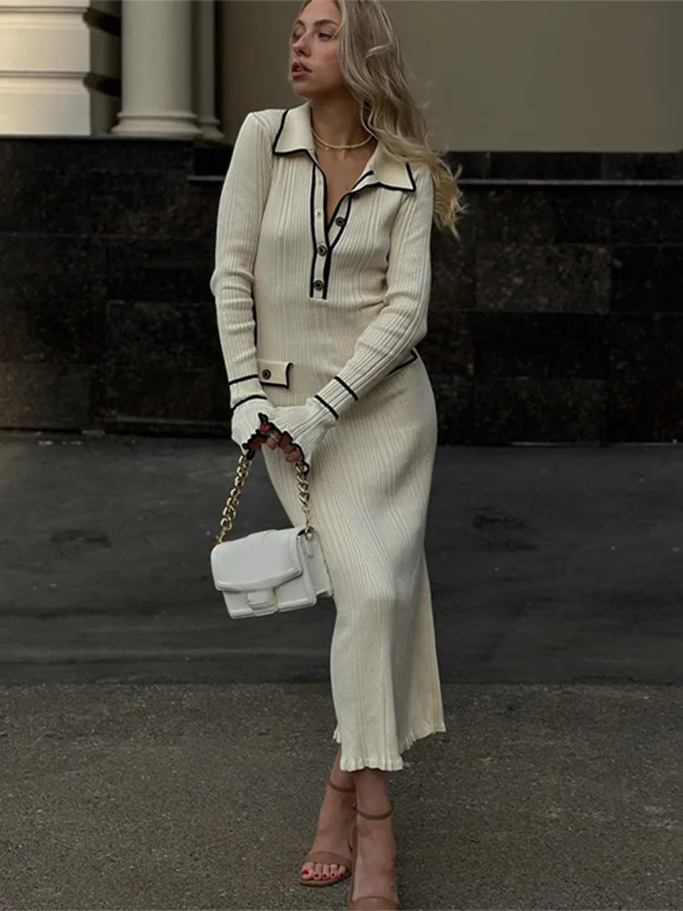 Ribbed Knit Midi Sweater Dress for Women