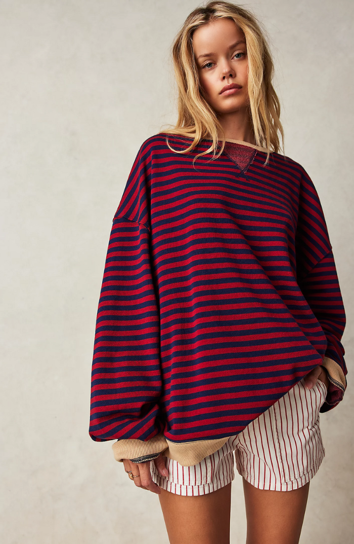 Suéter Oversize a Rayas con Cuello Redondo y Estilo Pullover para Mujer