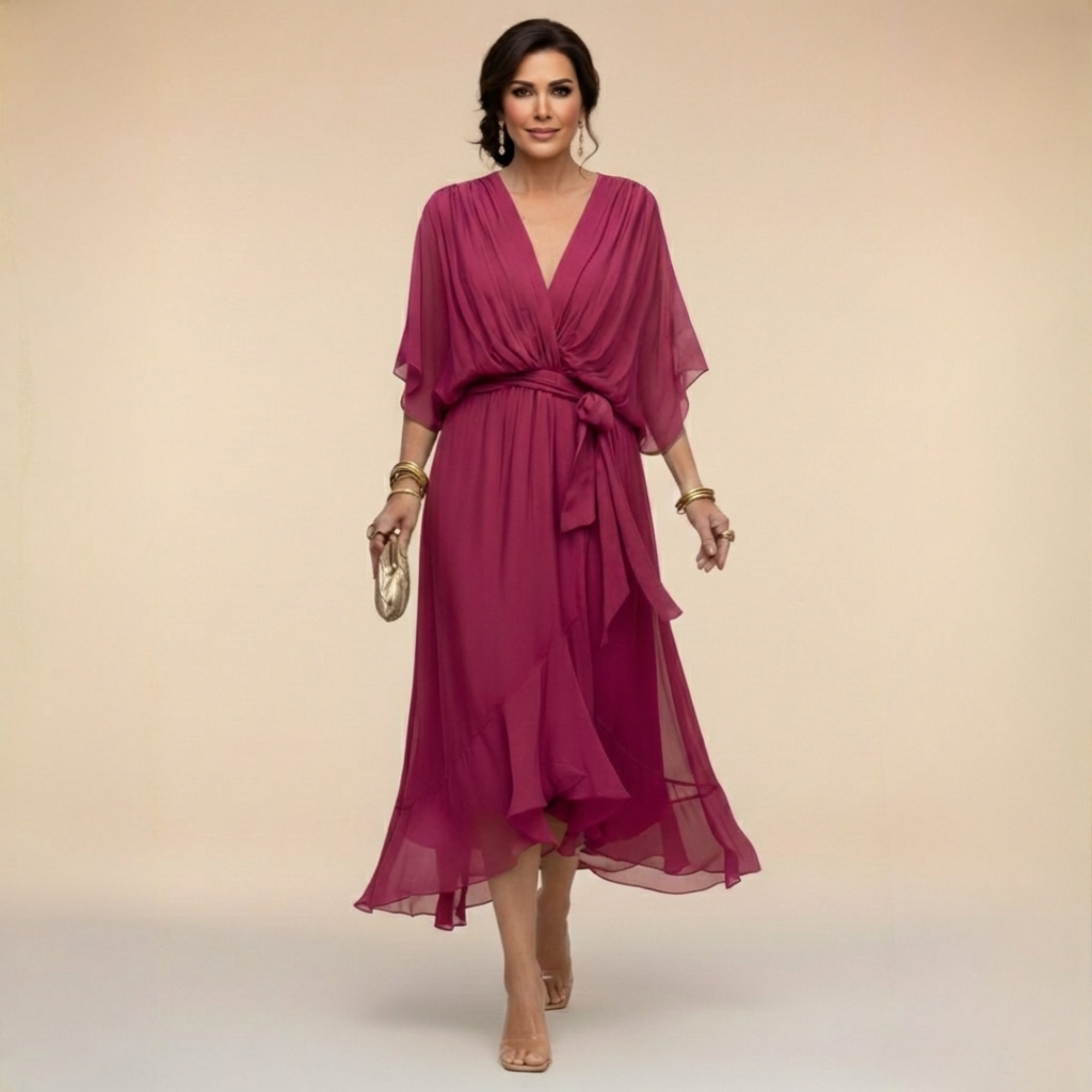 Vestido Largo con Lazo de Chifón para Mujer