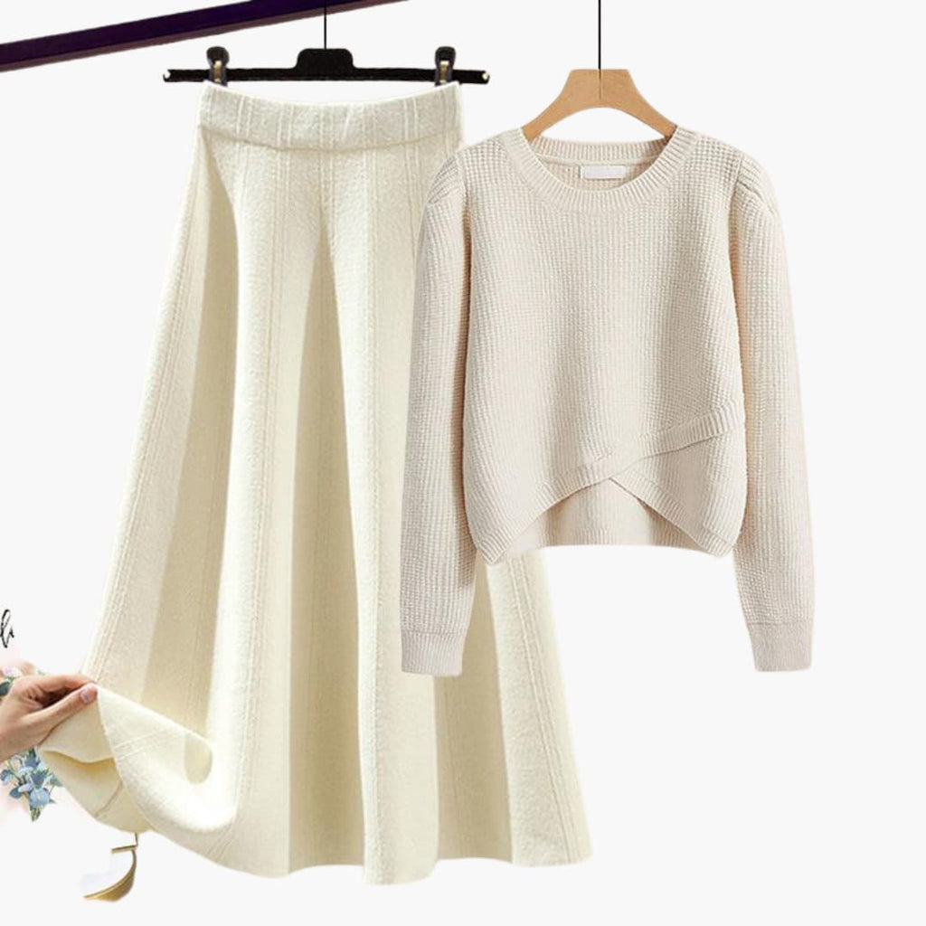 Conjunto de Dos Piezas con Suéter Corto y Falda A Line para Mujer