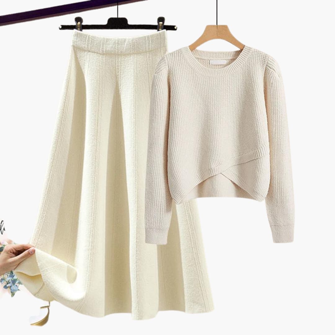 Conjunto de Dos Piezas con Suéter Corto y Falda A Line para Mujer