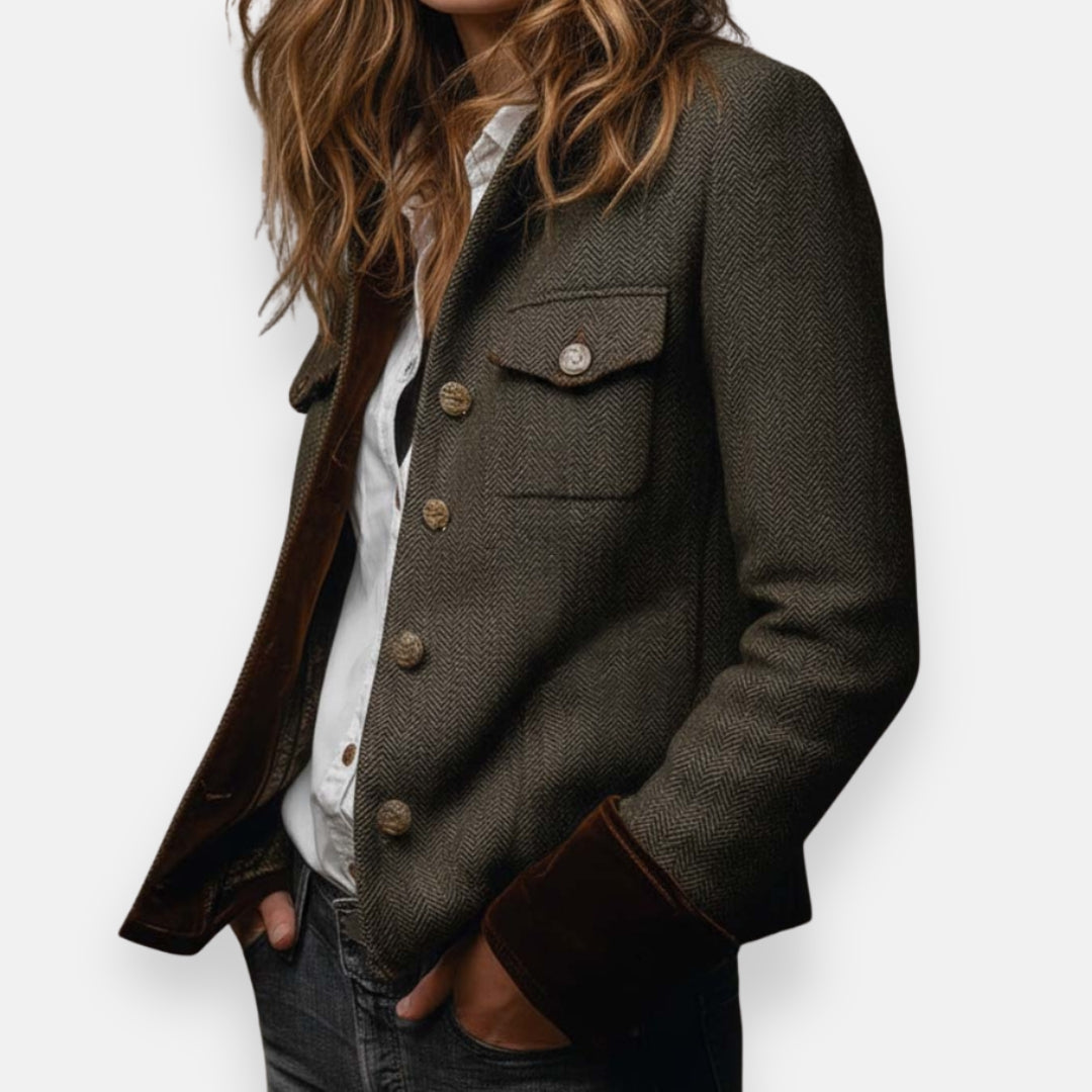 Tweed Blazer with Velvet Details for Women