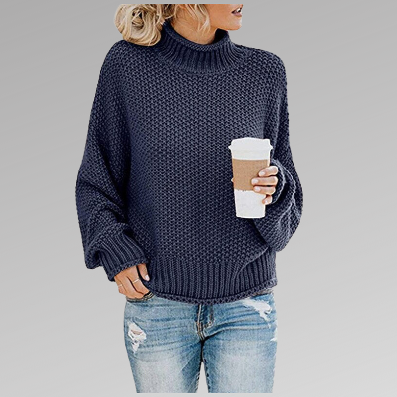Oversized Waffle Knit Mock Neck Sweater with Batwing Sleeves for Women
