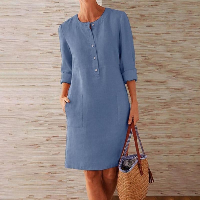 Vestido de Algodón y Lino con Bolsillos para Mujer | Ideal para el Día a Día