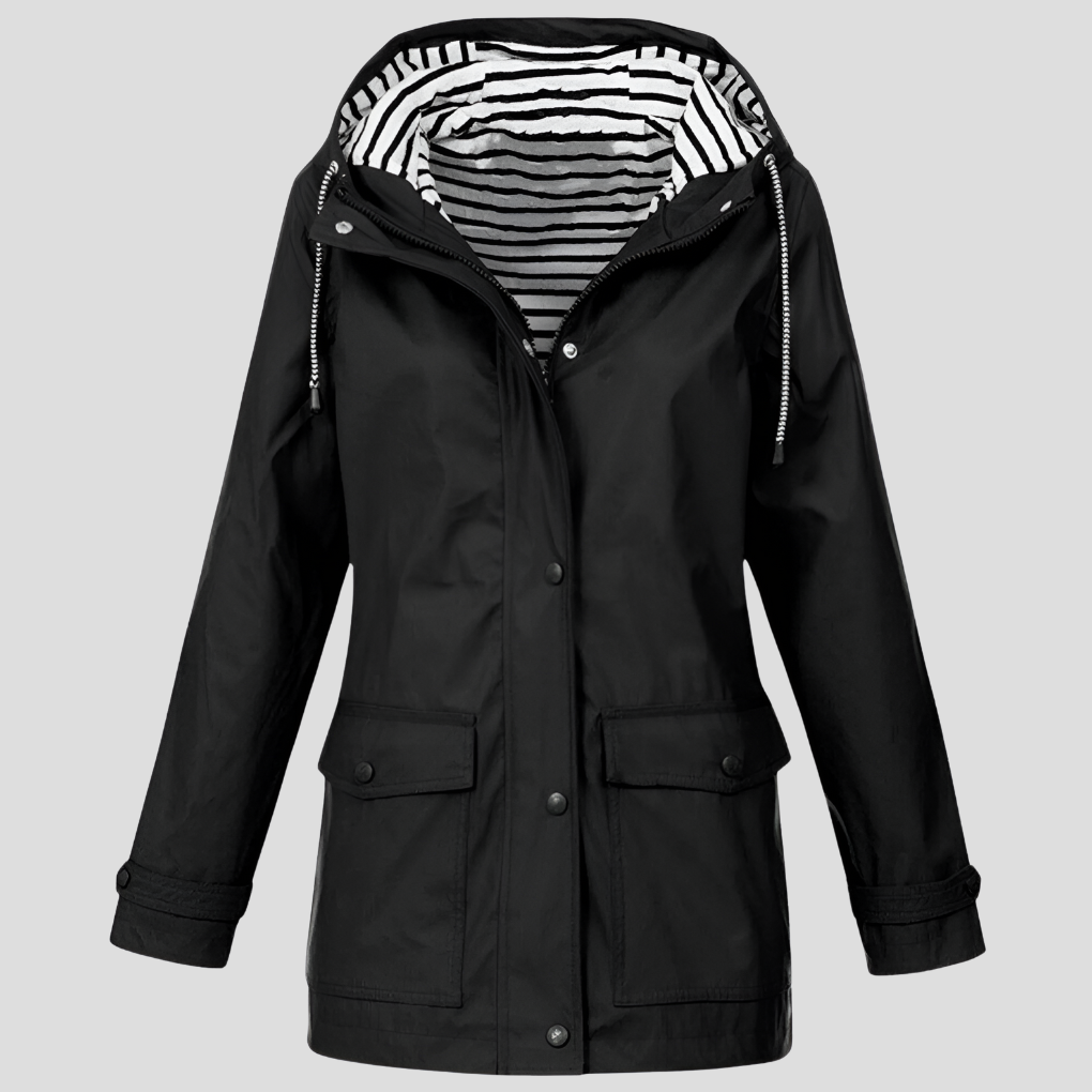 Hooded Zip Up Jacket with Snap Front and Flap Pockets for Women Negro