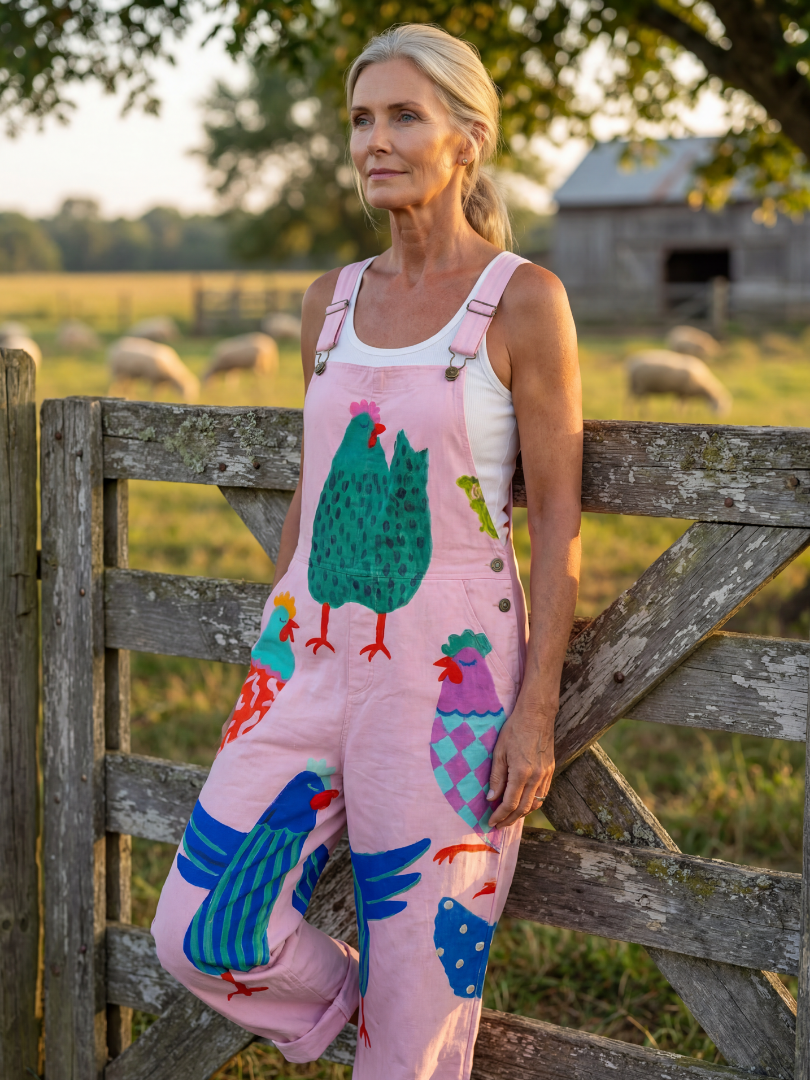 Chicken Print Overalls for Women