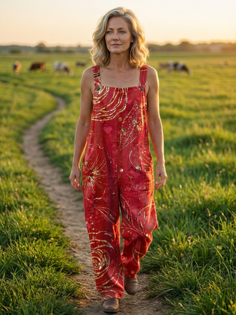 Overalls with Abstract Metallic Print for Women