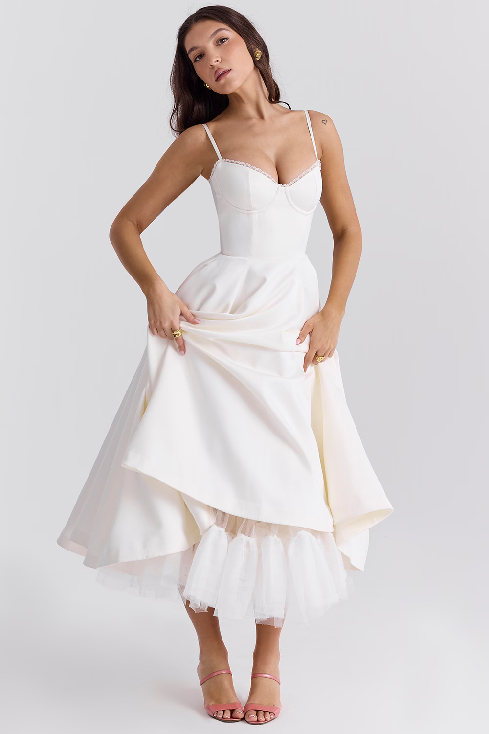 Vestido Midi con Efecto Ceñido para Mujer