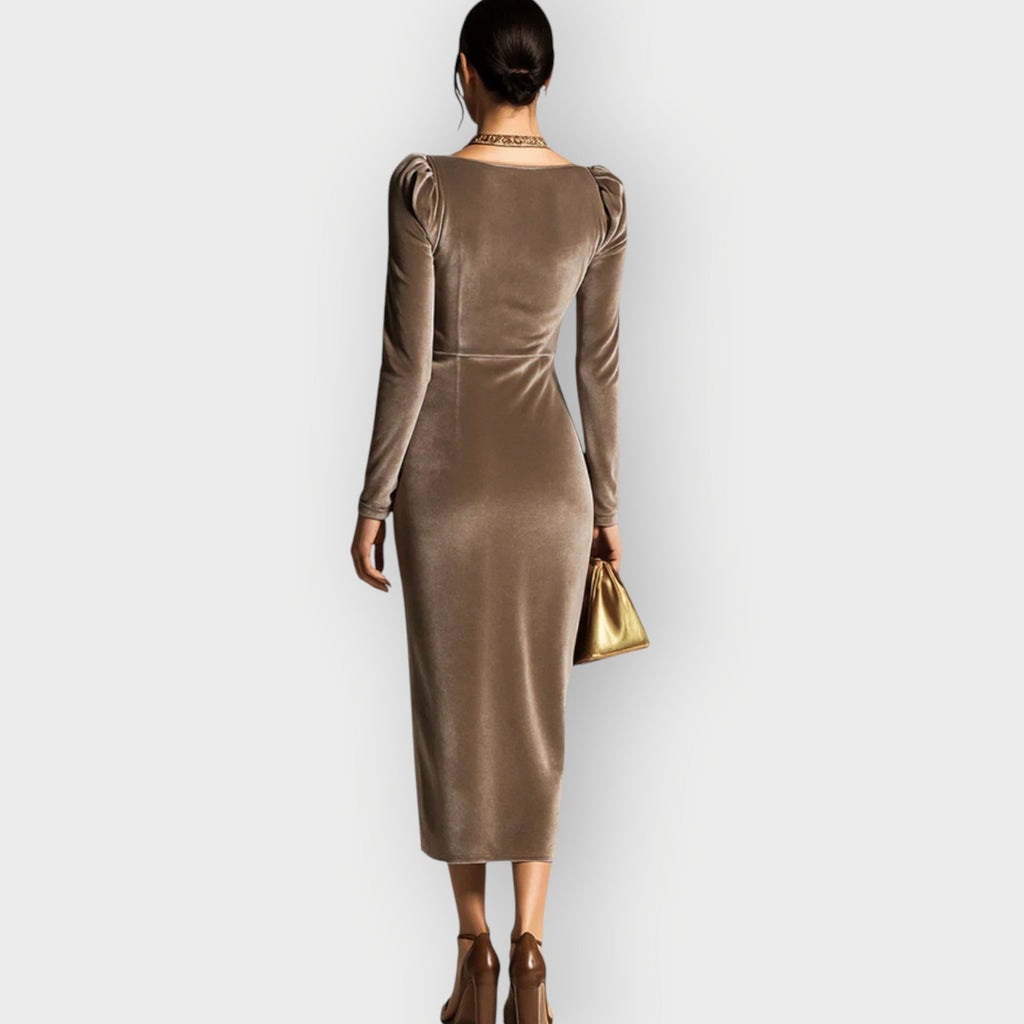 Velvet Midi Wrap Dress with Ruched Waist for Women