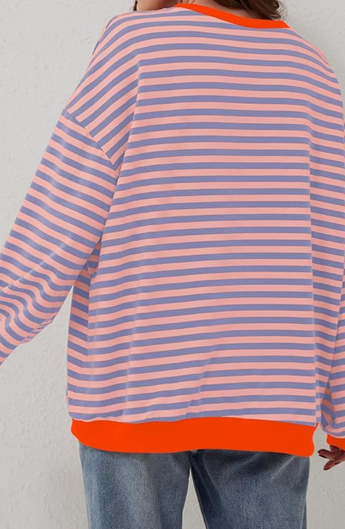 Suéter Oversize a Rayas con Cuello Redondo y Estilo Pullover para Mujer