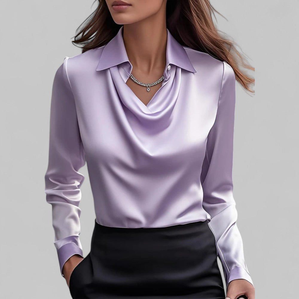 Draped Neck Long Sleeve Blouse for Women | Ideal for the Office