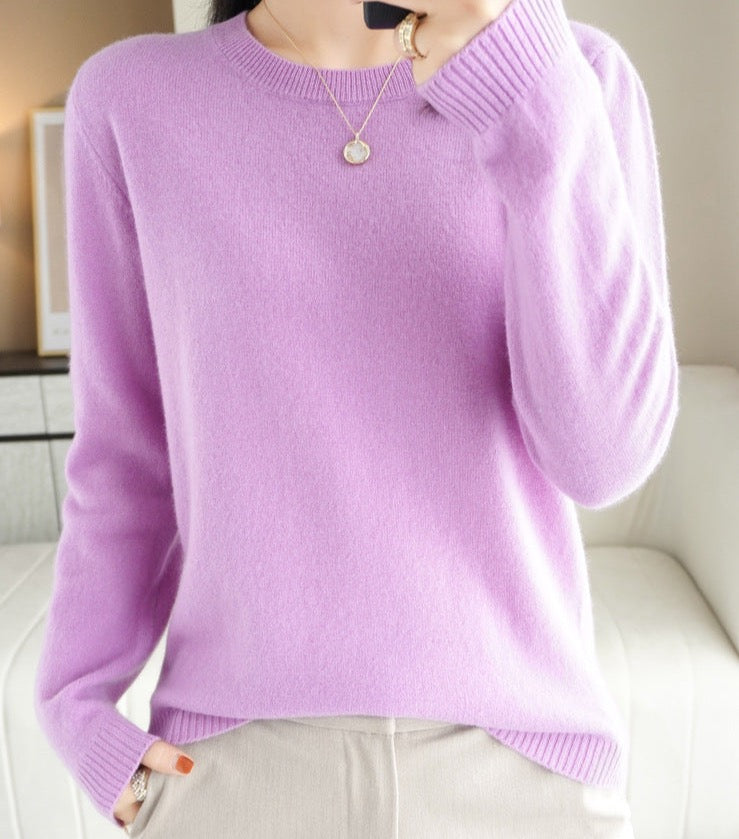 Long Sleeve Crew Neck Knit Pullover Sweater for Women