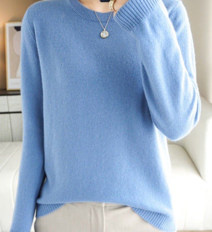 Long Sleeve Crew Neck Knit Pullover Sweater for Women