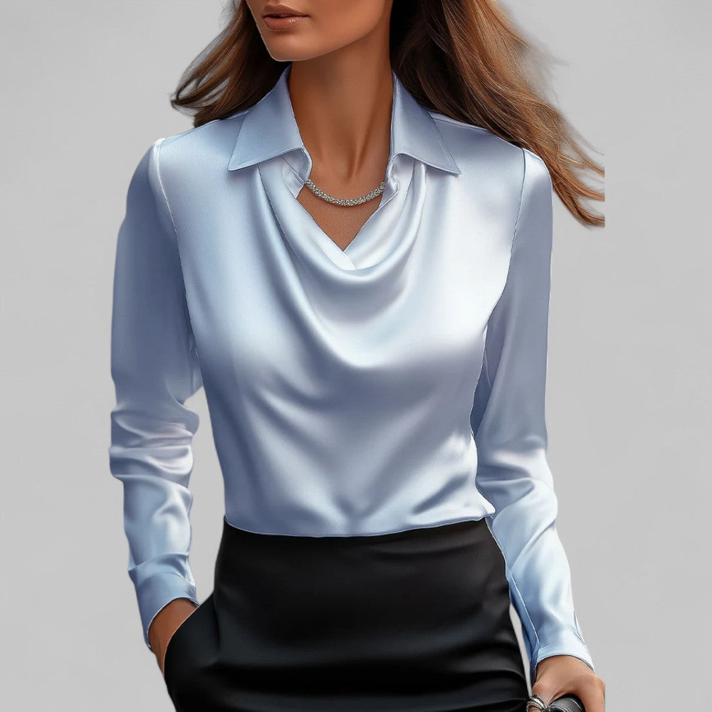 Draped Neck Long Sleeve Blouse for Women | Ideal for the Office
