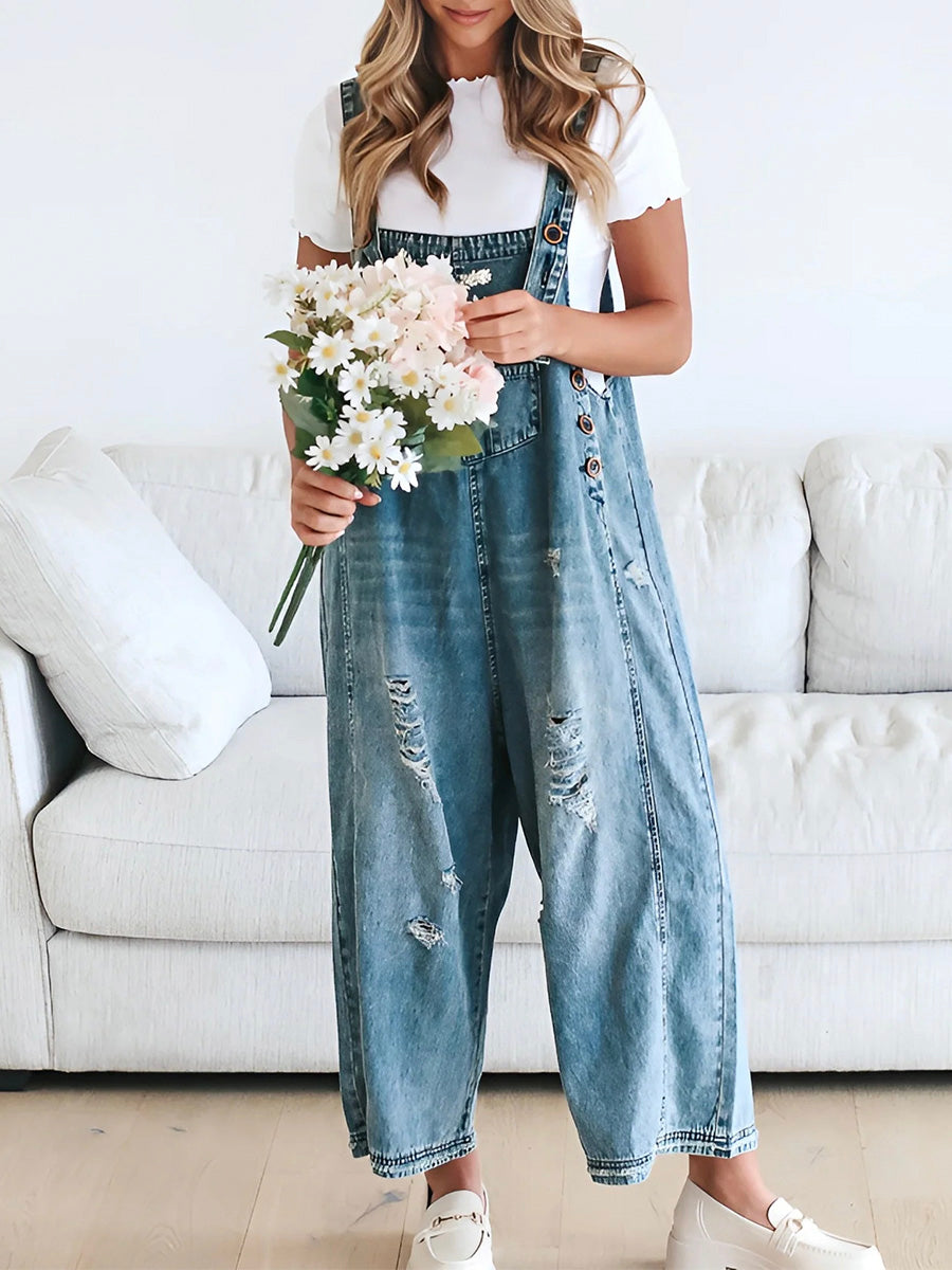 Vintage Wide Leg Denim Overalls for Women