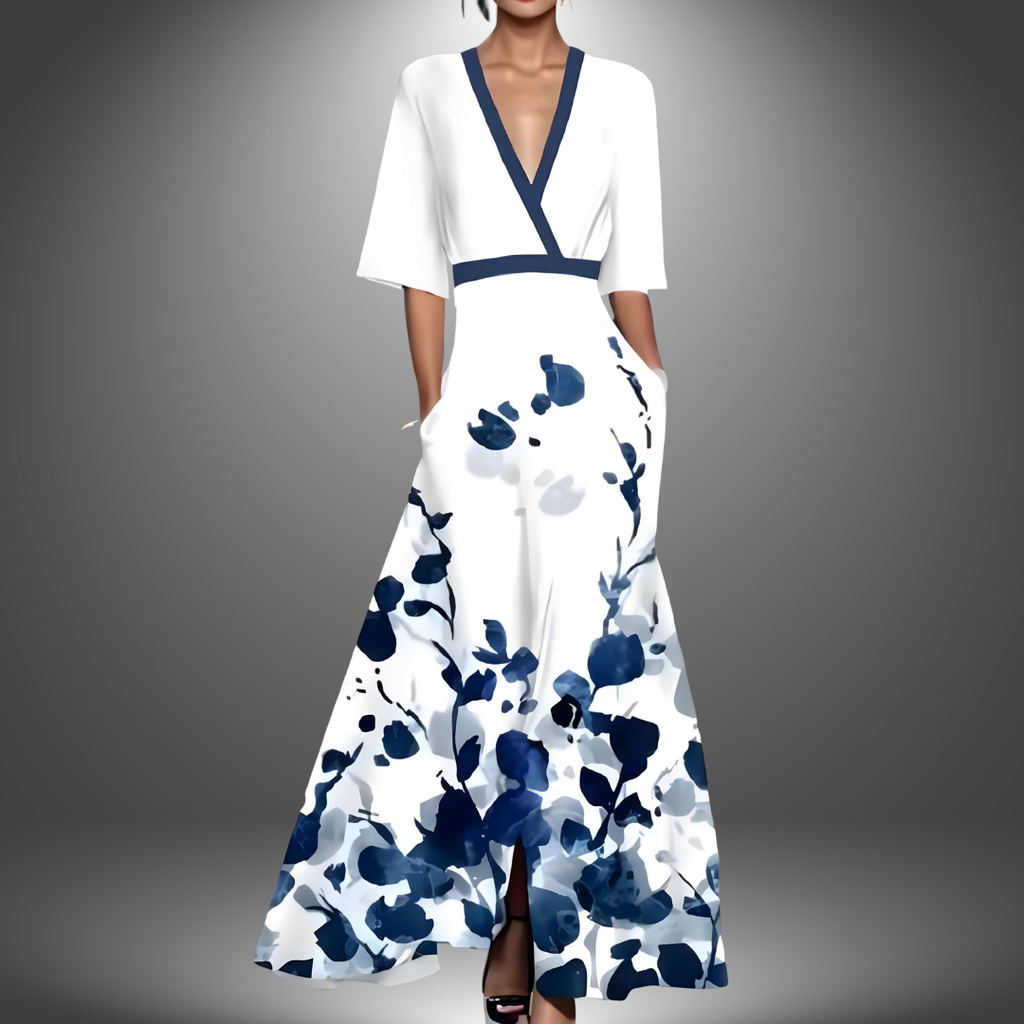 Vestido Elegante con Estampado y Cuello en V para Mujer
