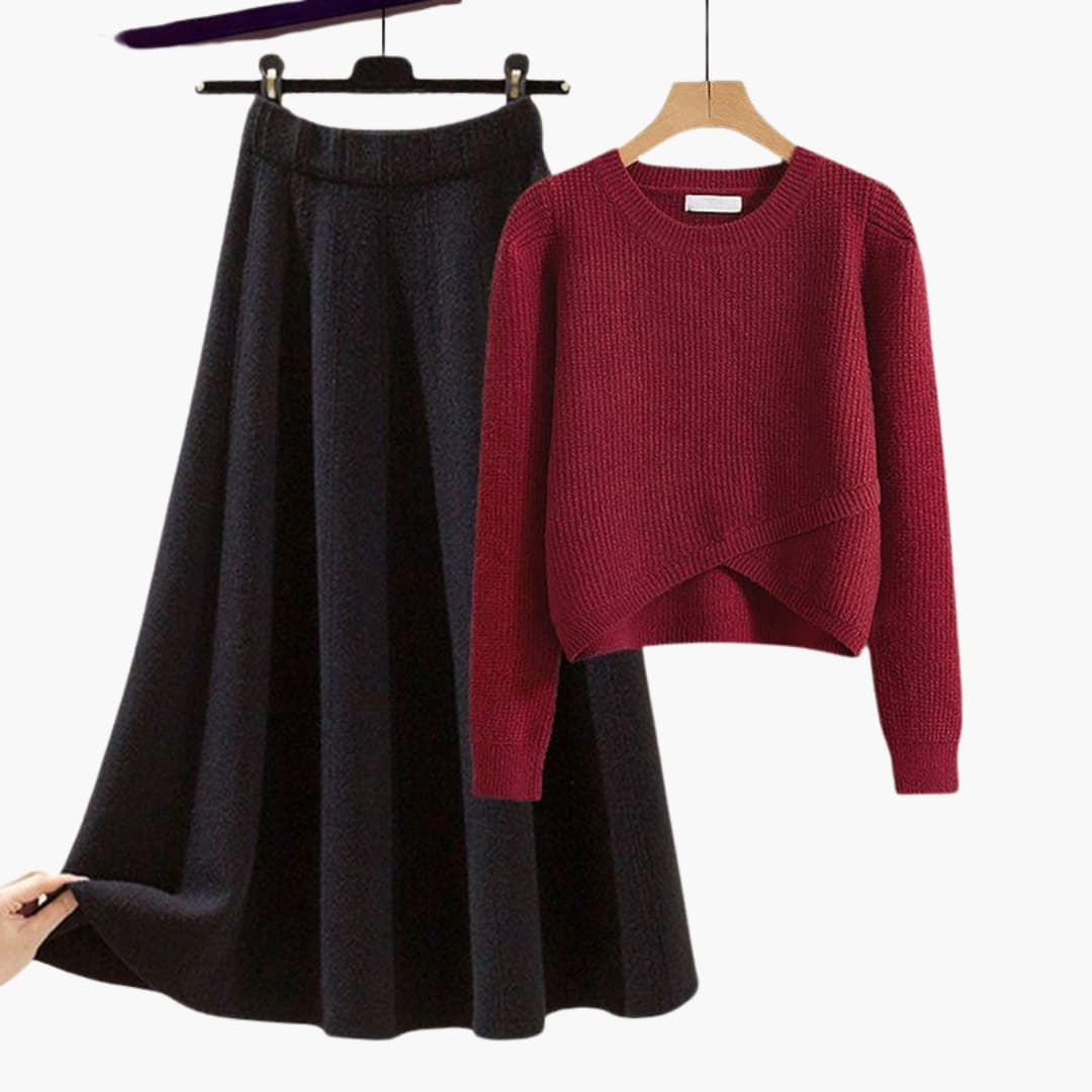 Conjunto de Dos Piezas con Suéter Corto y Falda A Line para Mujer