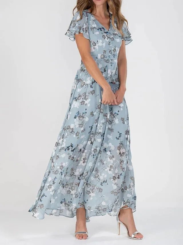 Vestido Maxi de Chiffon con Estampado Floral para Mujer