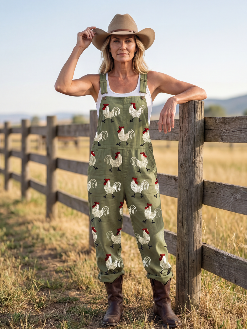Chicken Print Overalls for Women