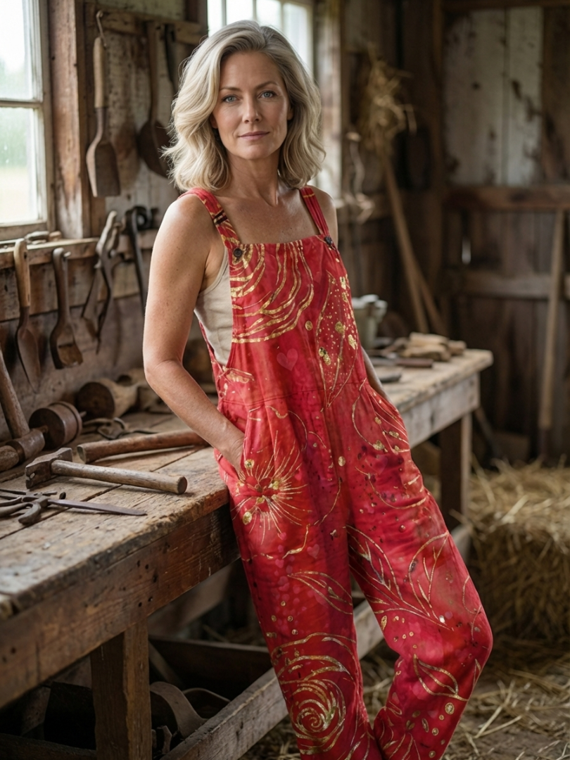 Overalls with Abstract Metallic Print for Women