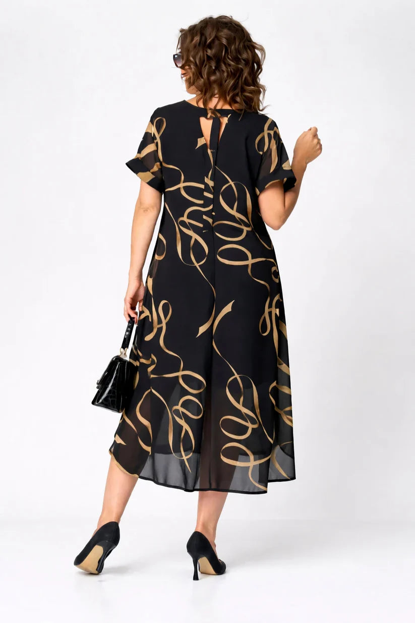 Vestido Midi con Estampado Abstracto y Cuello en V para Mujer