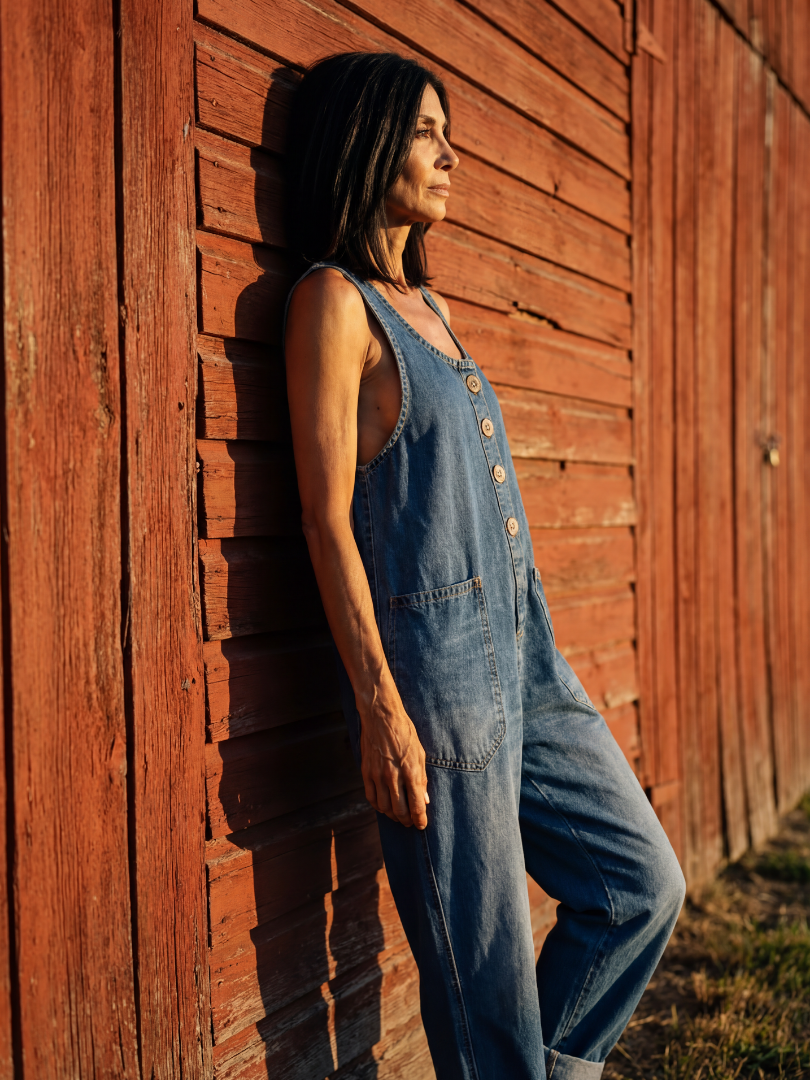 Button Front Denim Overalls for Women