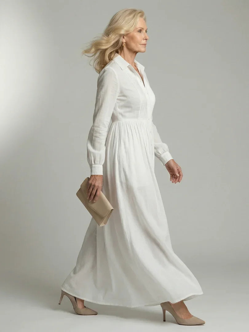 Vestido Camisa Maxi de Manga Larga con Bolsillos para Mujer