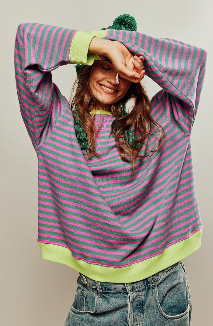 Suéter Oversize a Rayas con Cuello Redondo y Estilo Pullover para Mujer