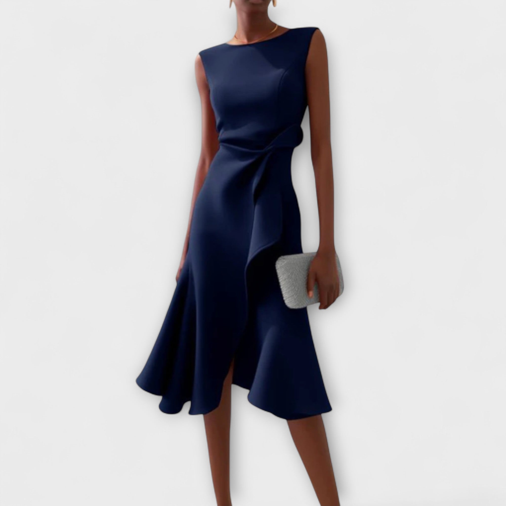 Vestido Midi Drapeado Asimétrico para Mujer
