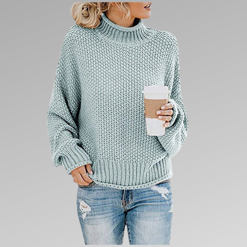 Oversized Waffle Knit Mock Neck Sweater with Batwing Sleeves for Women