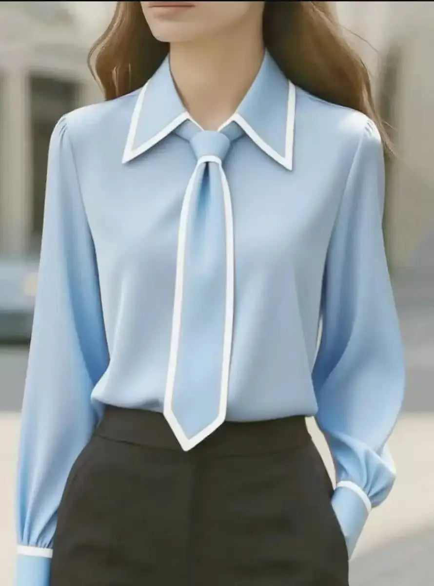 Blusa de Contraste con Cuello V para Mujer