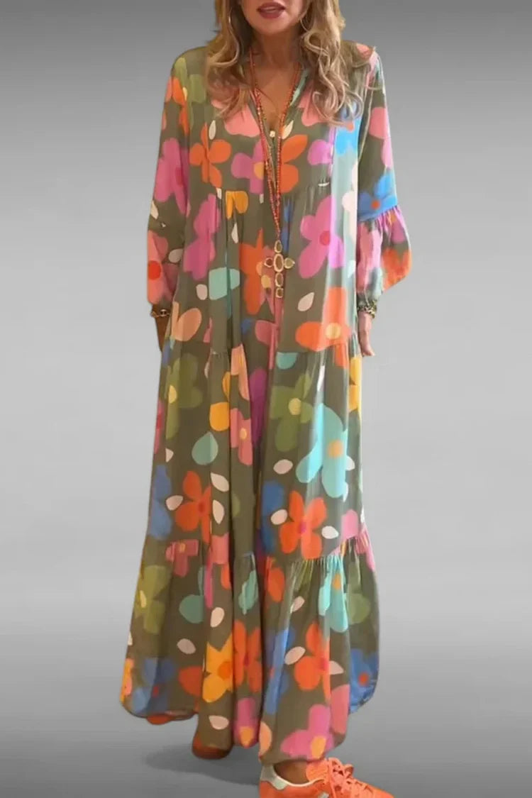 Vestido Maxi Estampado con Mangas Largas para Mujer