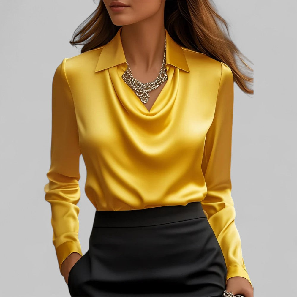 Draped Neck Long Sleeve Blouse for Women | Ideal for the Office