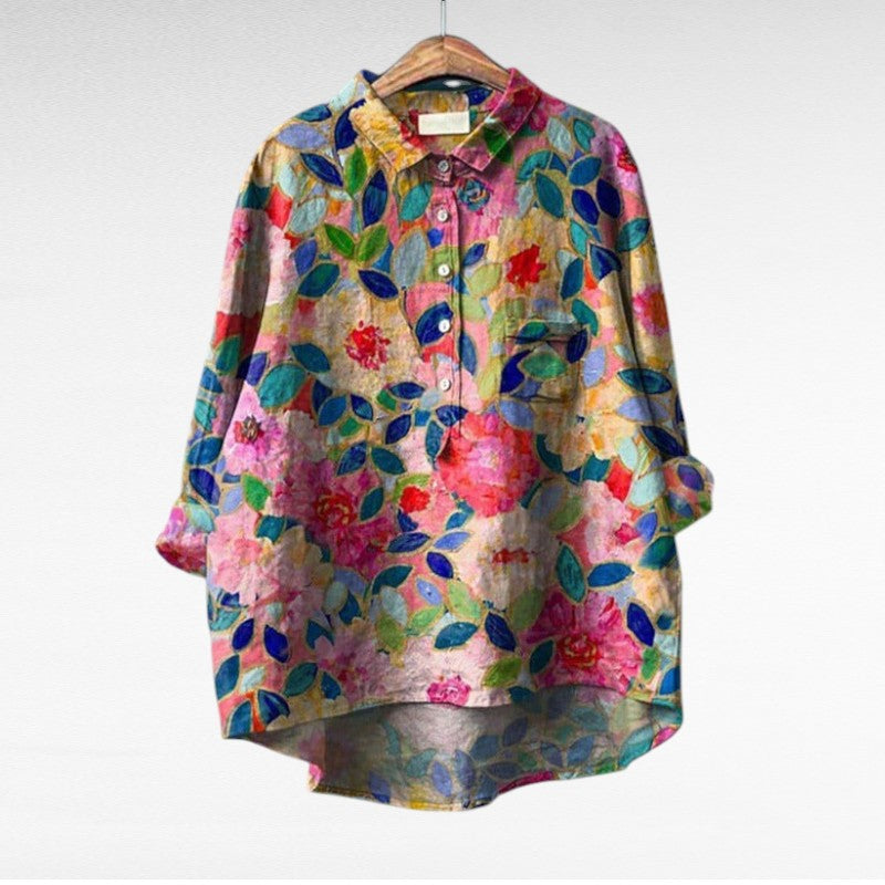 Retro Style Floral Print Blouse for Women
