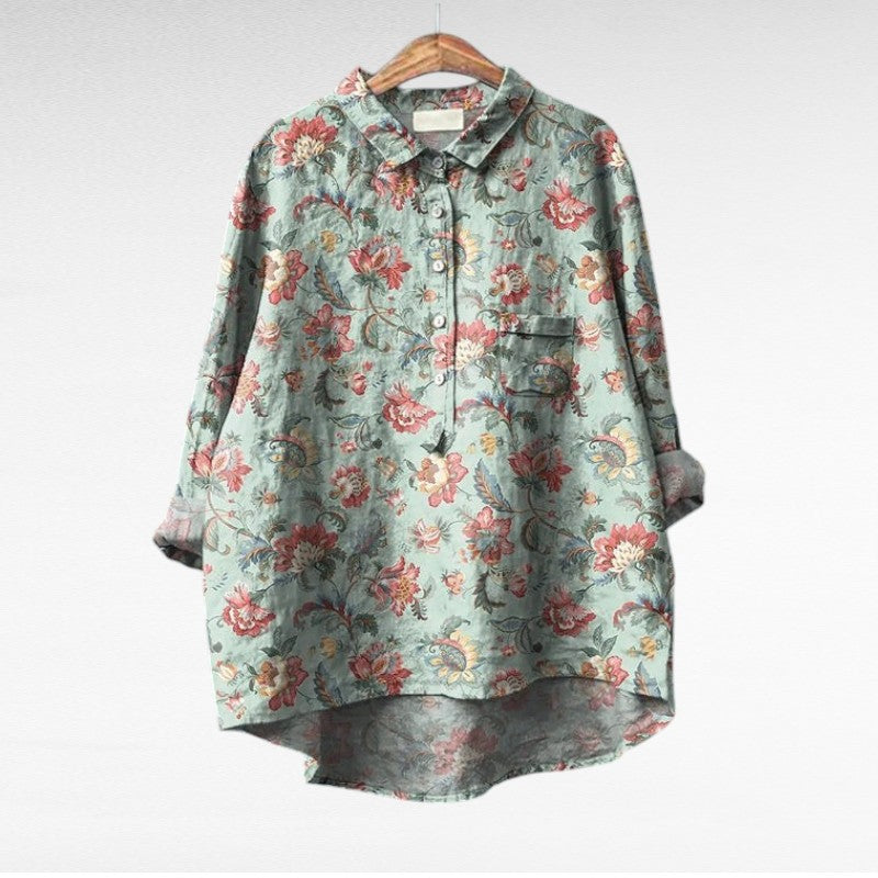 Retro Style Floral Print Blouse for Women