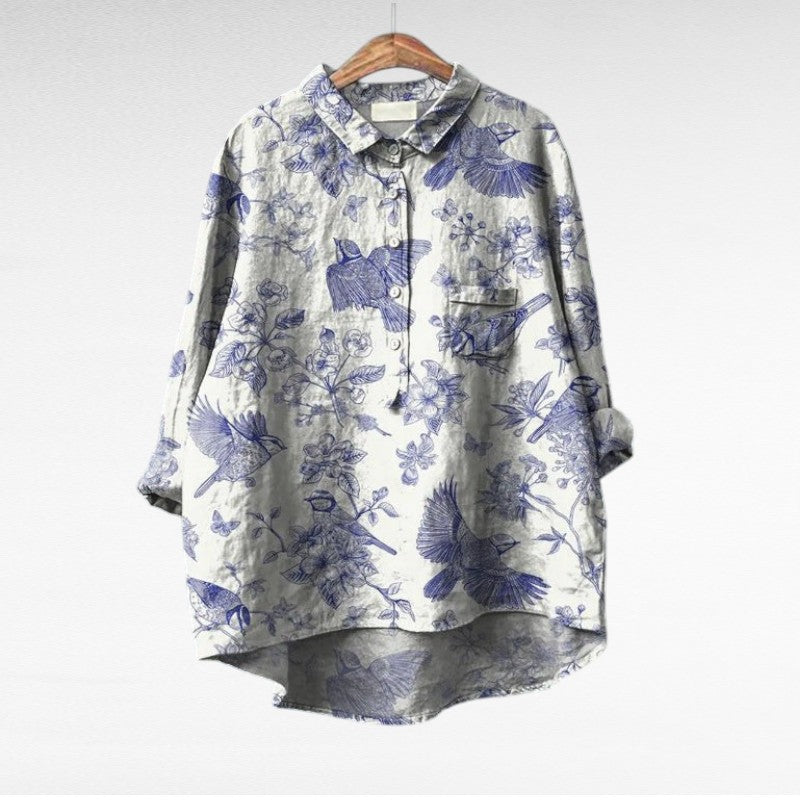 Retro Style Floral Print Blouse for Women