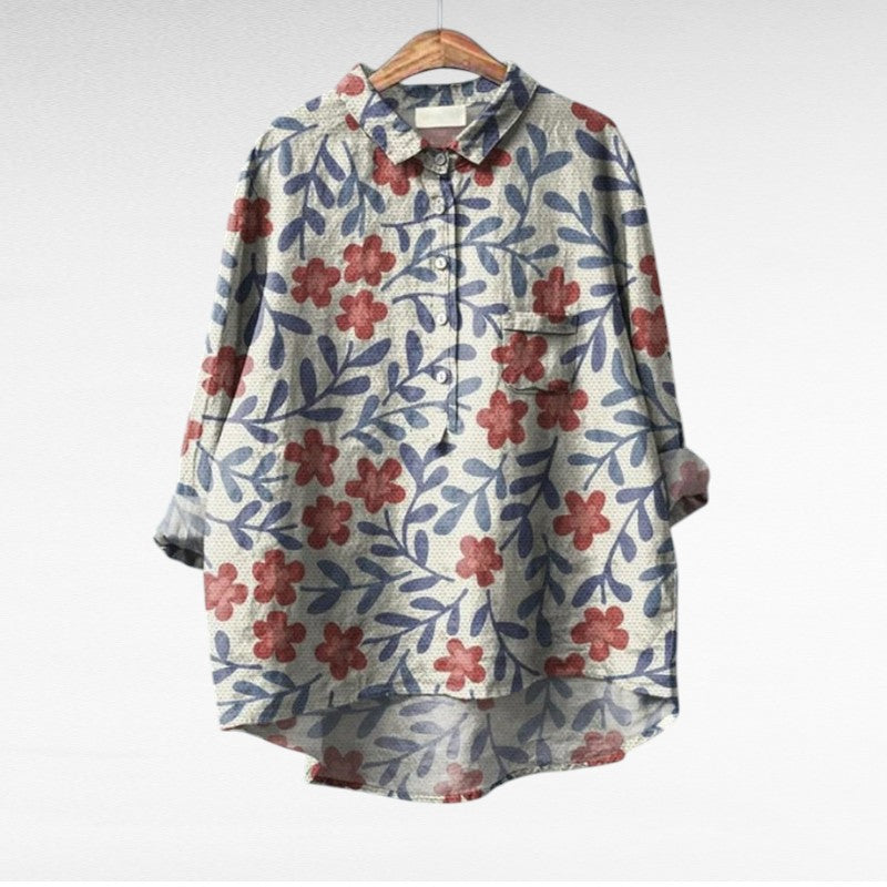 Retro Style Floral Print Blouse for Women