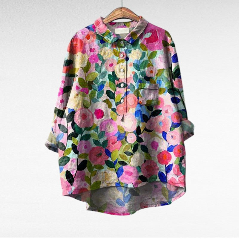 Retro Style Floral Print Blouse for Women
