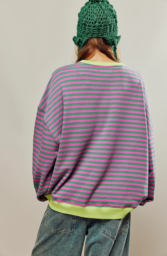 Suéter Oversize a Rayas con Cuello Redondo y Estilo Pullover para Mujer