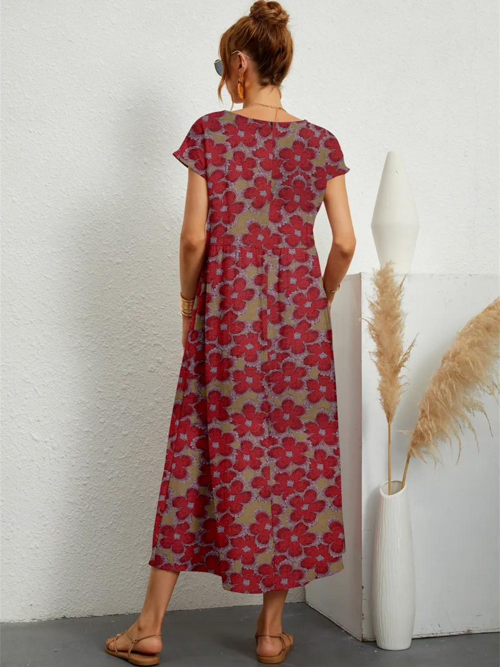 Vestido Estampado de Algodón y Lino para Mujeres