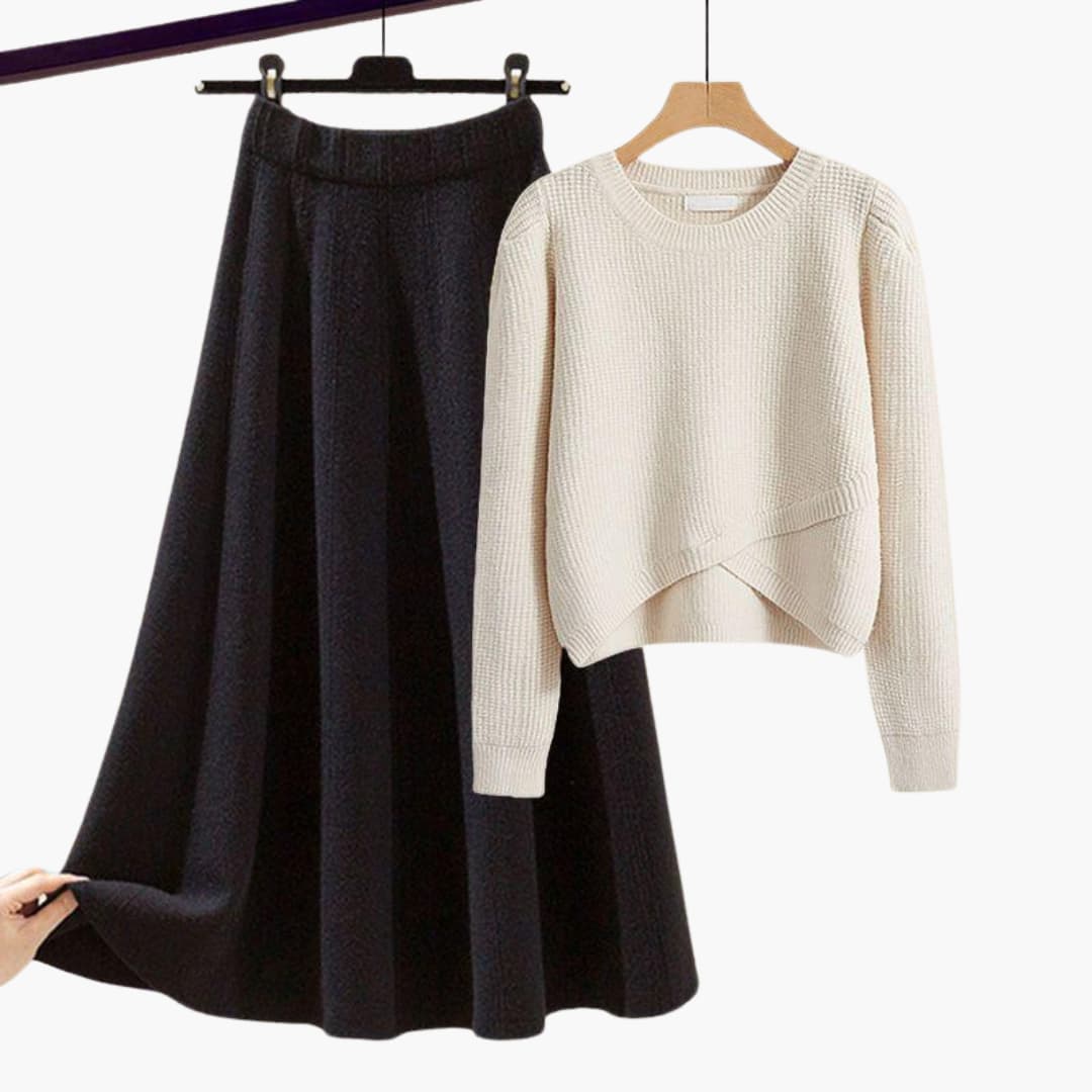 Conjunto de Dos Piezas con Suéter Corto y Falda A Line para Mujer