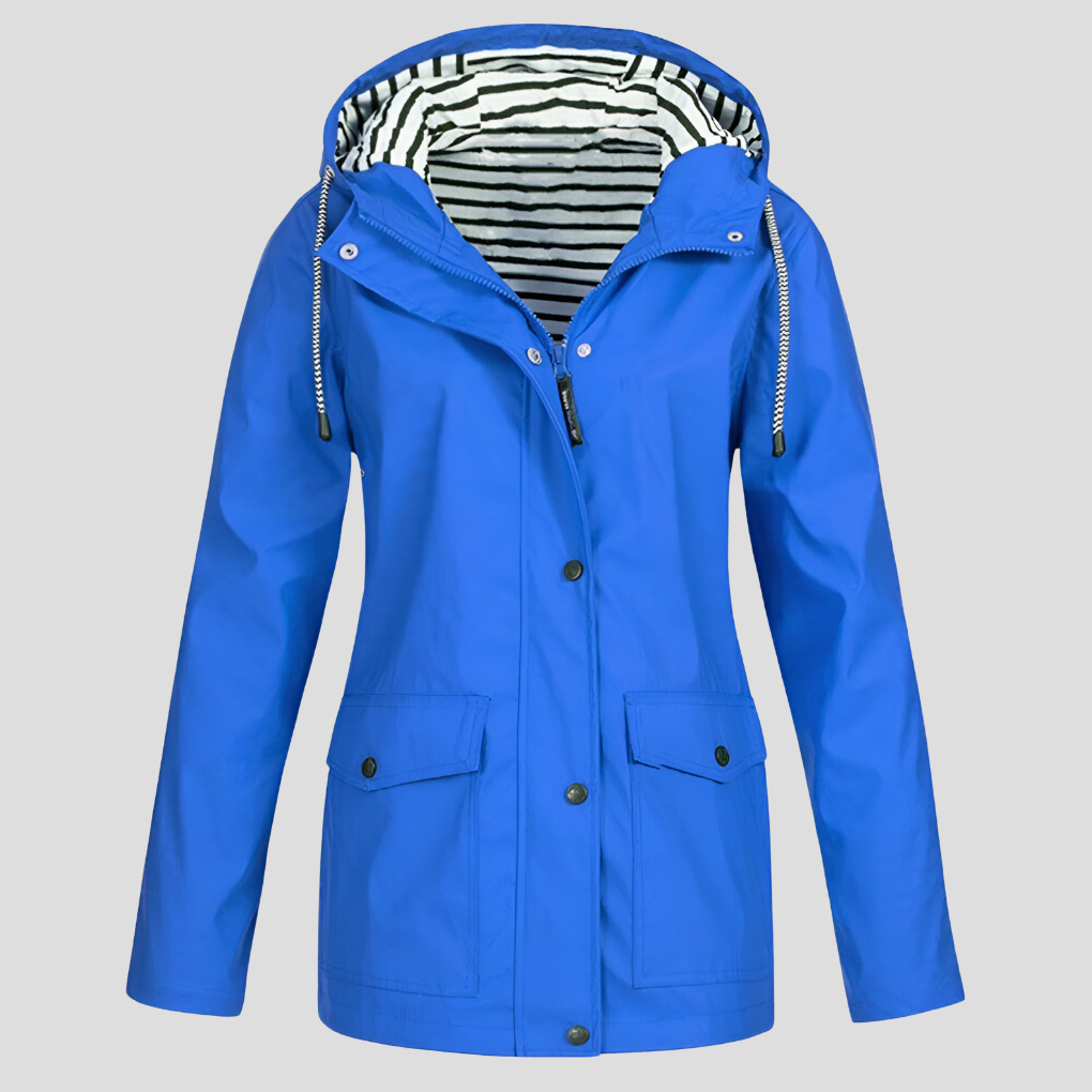 Hooded Zip Up Jacket with Snap Front and Flap Pockets for Women Azul