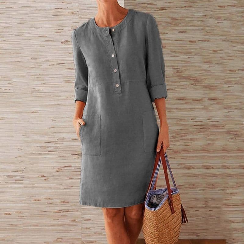 Vestido de Algodón y Lino con Bolsillos para Mujer | Ideal para el Día a Día