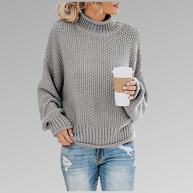 Oversized Waffle Knit Mock Neck Sweater with Batwing Sleeves for Women