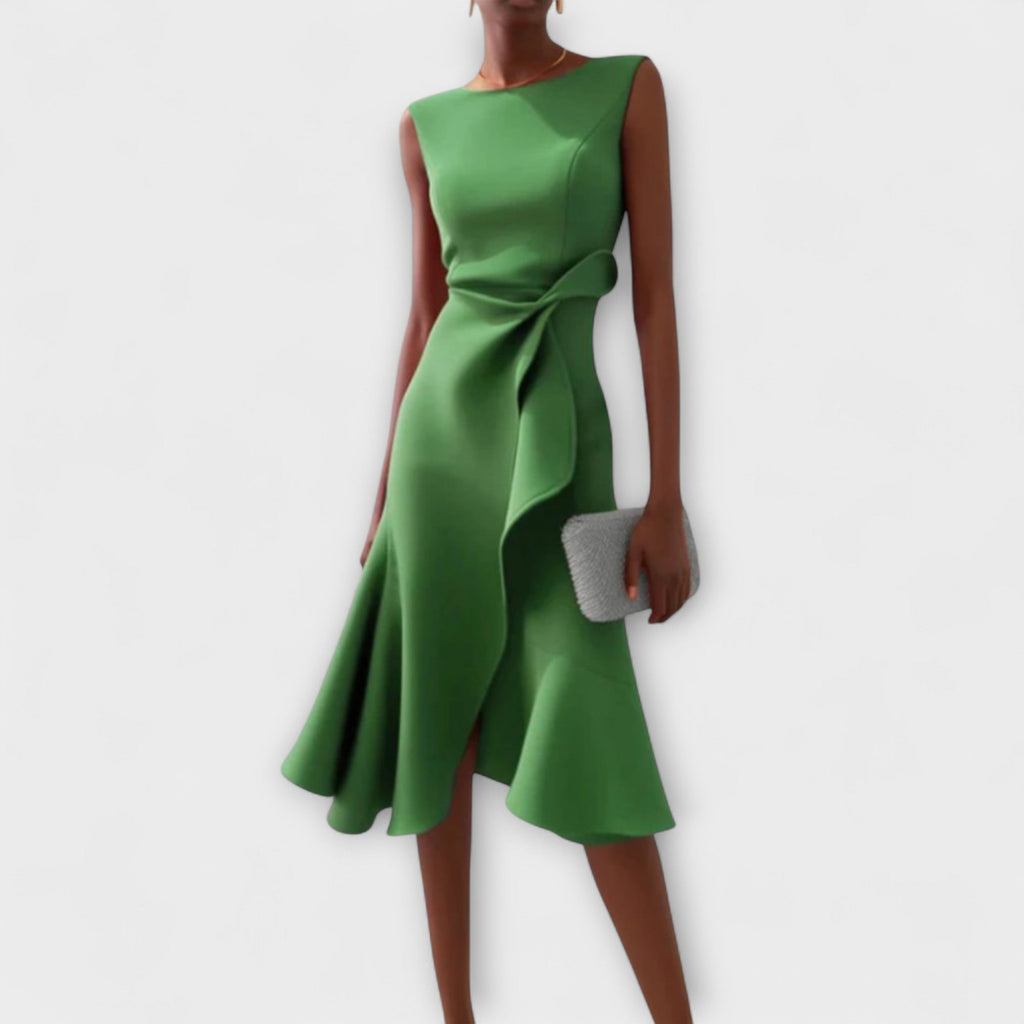 Vestido Midi Drapeado Asimétrico para Mujer