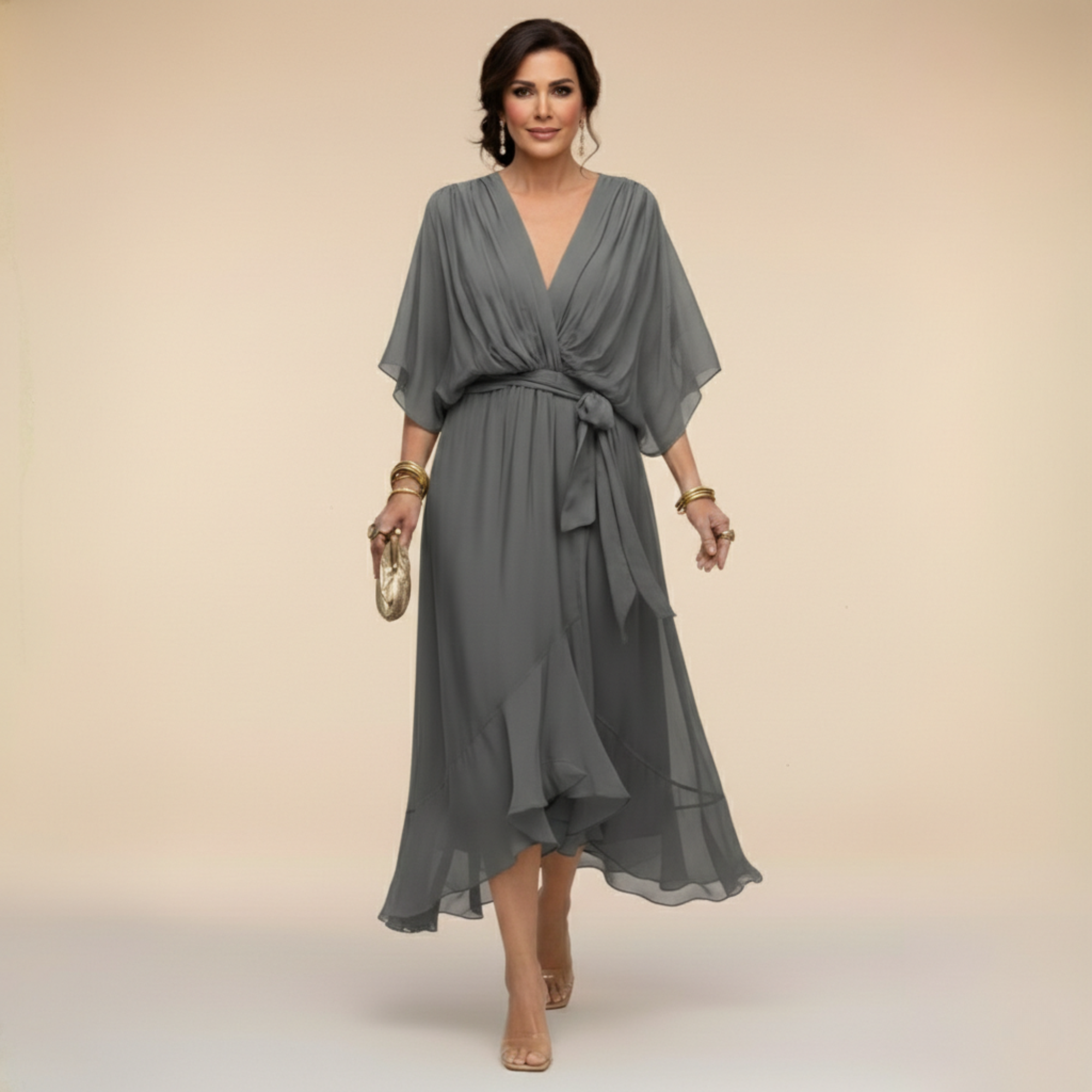 Vestido Largo con Lazo de Chifón para Mujer