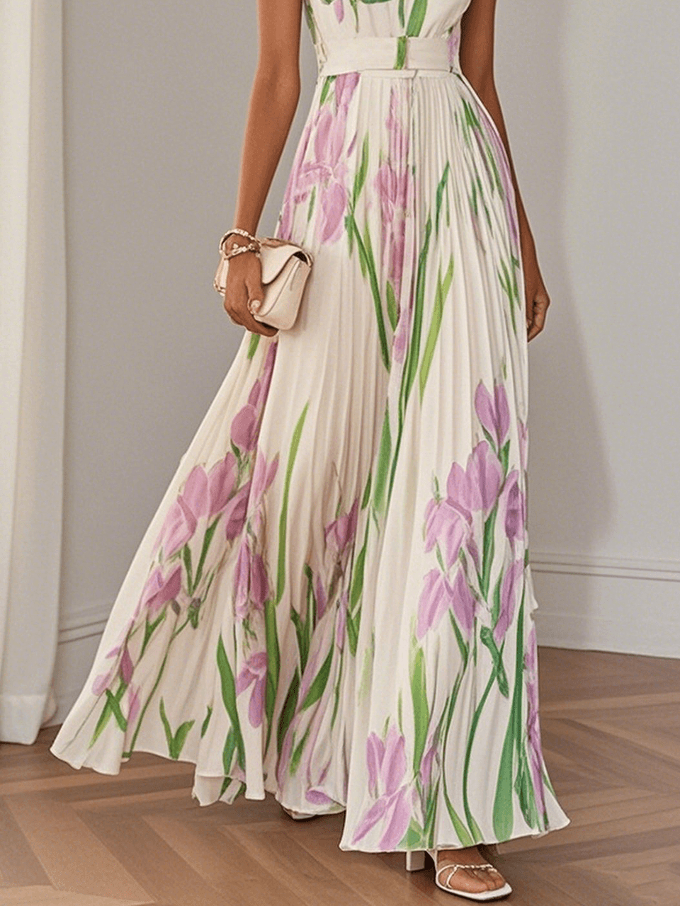 Vestido Maxi Plisado con Escote Cuadrado para Mujer | Ideal para el Verano
