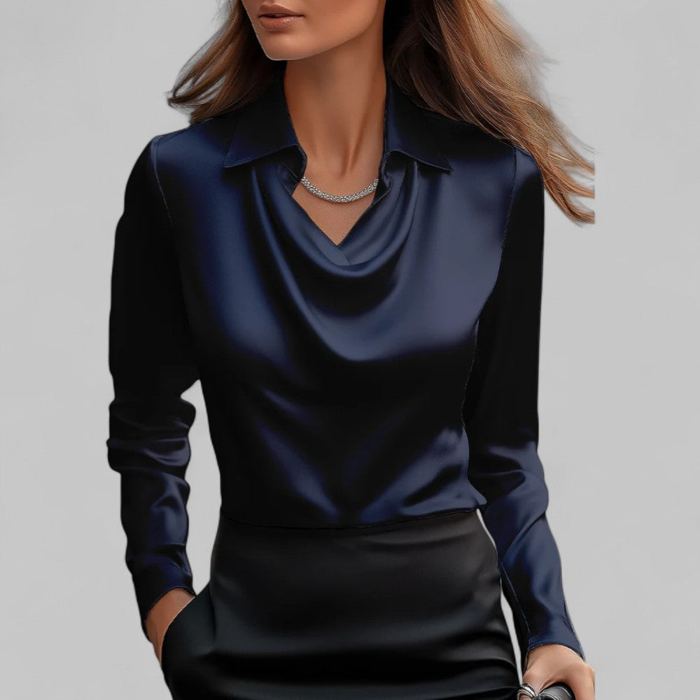 Draped Neck Long Sleeve Blouse for Women | Ideal for the Office